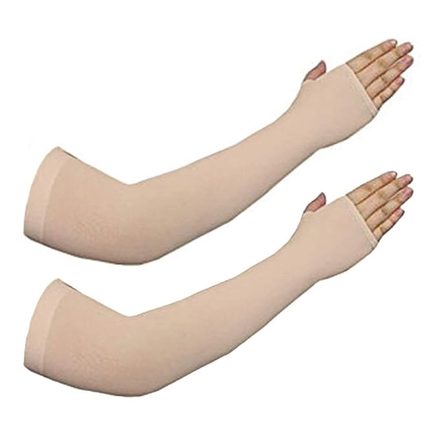 Nylon Arm Sleeves for Men & Women (Beige, Set of 1)