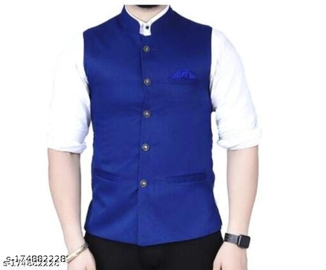 Cotton Slub Ethnic Jacket for Men (Royal Blue, M)