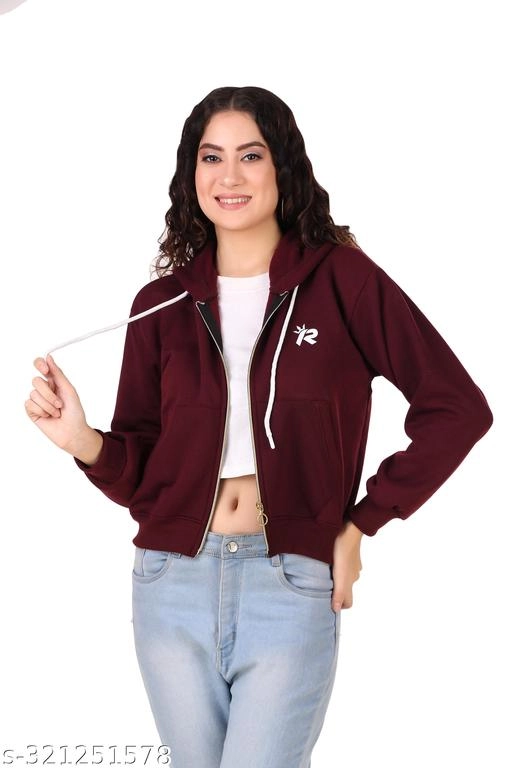 Fleece Solid Jackets for Women (Maroon, S)