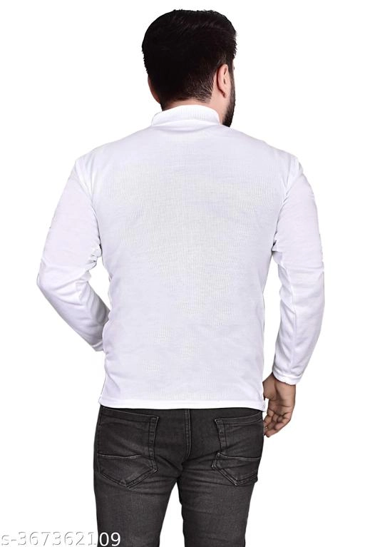 Woolen Striped Sweater for Men (White, M)