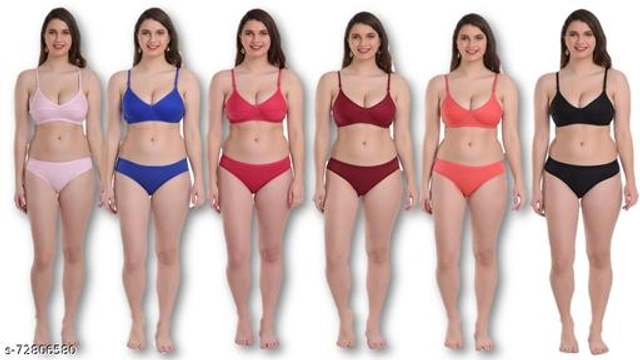 Cotton Blend Solid Lingerie Set for Women (Multicolor, 32A) (Pack of 6)