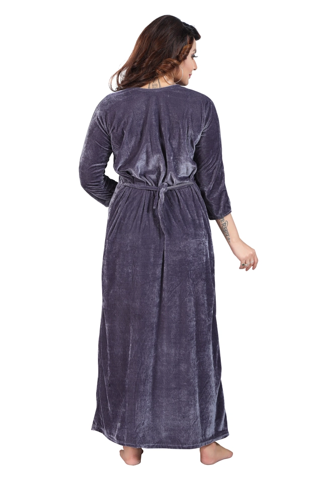 Velvet Solid Nightdress for Women (Grey, Free Size)