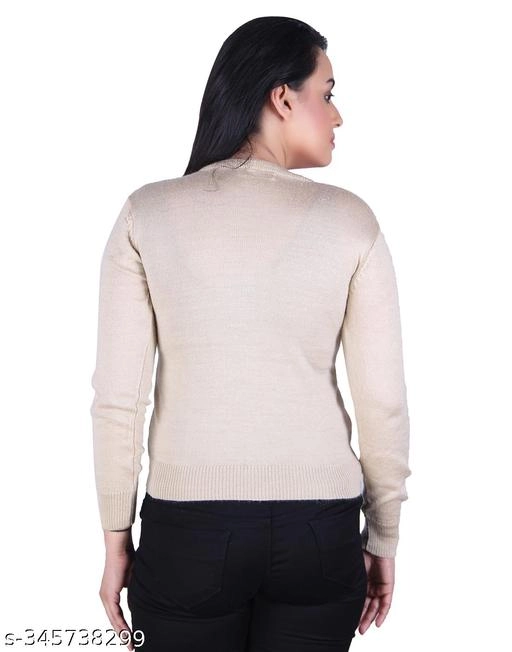 Acrylic Solid Sweater for Women (Beige, M)