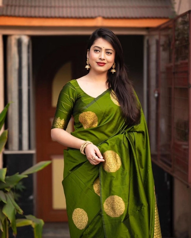 Banarasi Silk Woven Design Saree for Women (Green, 6.3 m)