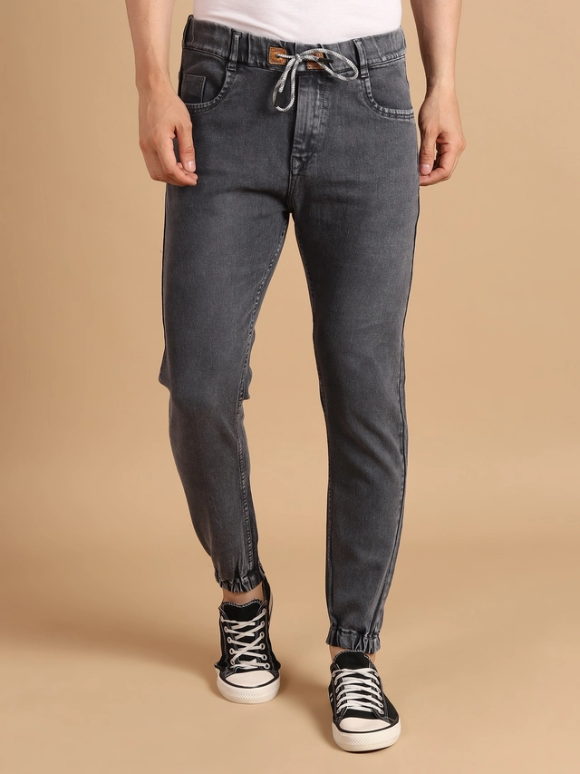 Denim Regular Fit Joggers for Men (Dark Grey, 28)