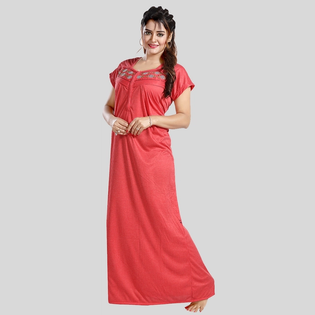 Satin Feeding Nighty for Women (Red, Free Size)