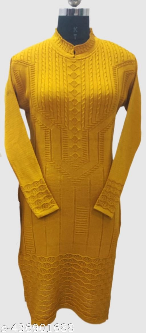 Woolen Solid Kurti for Women (Mustard, Free Size)