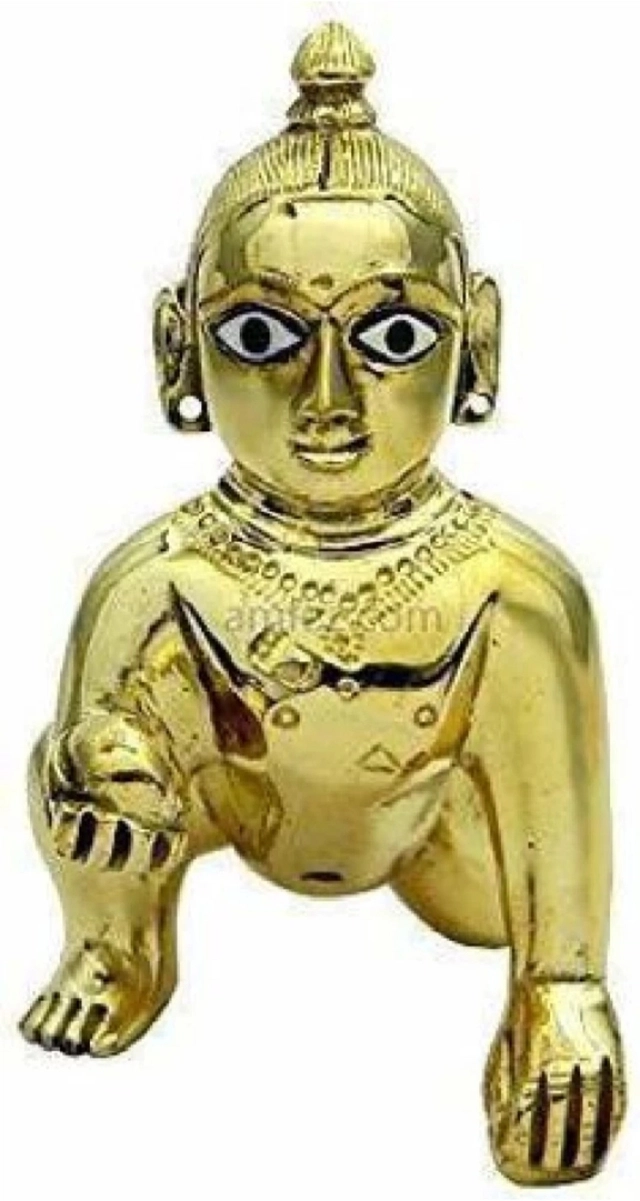 Brass Laddu Gopalji Idol (Gold, 5 cm)