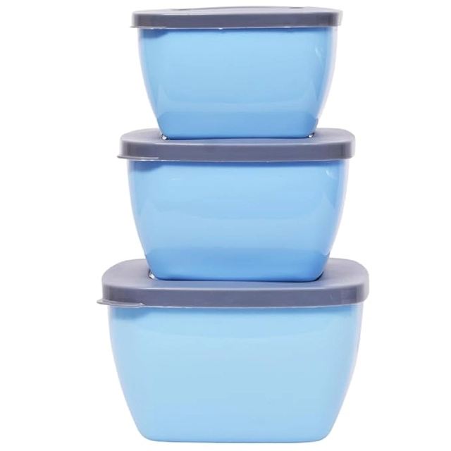 Plastic Air-Tight Leak-Proof BPA Free Lunch Box Set (Blue, Set of 3)