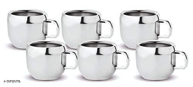 Stainless Steel Tea Cup (Multicolor, 80 ml) (Pack of 6)