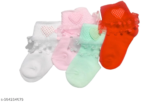 Cotton Frill Socks (Set of 4) with 8 Pcs Hankies for Infants (Multicolor, Set of 2)