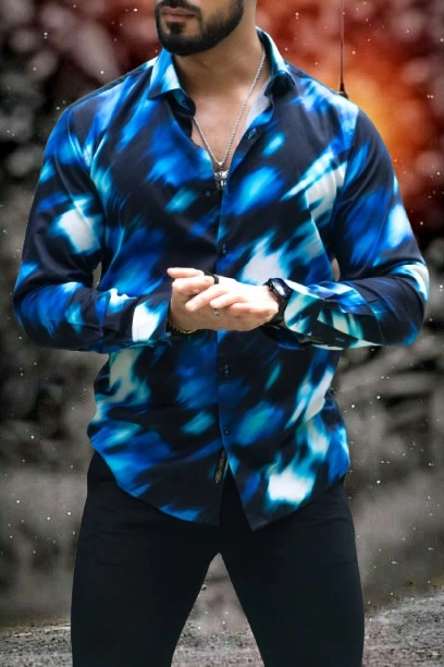 Full Sleeves Printed Shirt for Men (Multicolor, S)