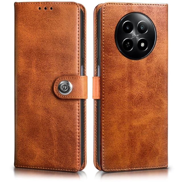 Artificial Leather Mobile Flip Cover for Realme C65 5G (Brown)