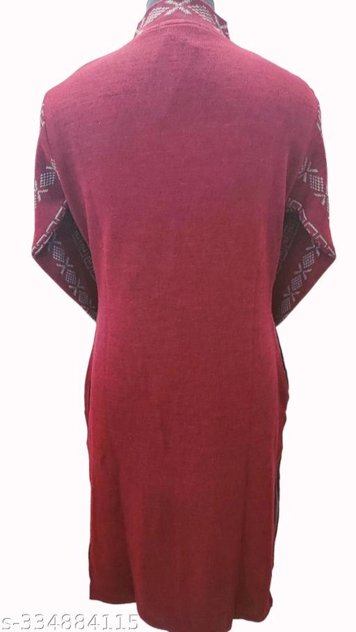 Woolen Printed Kurti for Women (Maroon, Free Size)