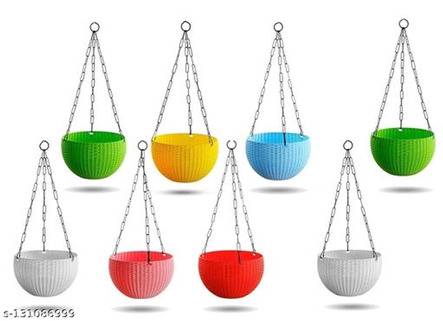 Plastic Hanging Planter (Multicolor, Pack of 8)