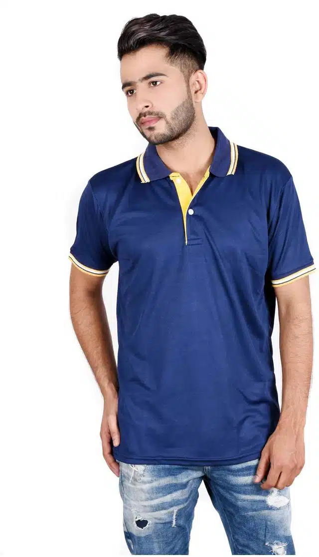 Polo Neck T-Shirt for Men (Dark Blue, XL)