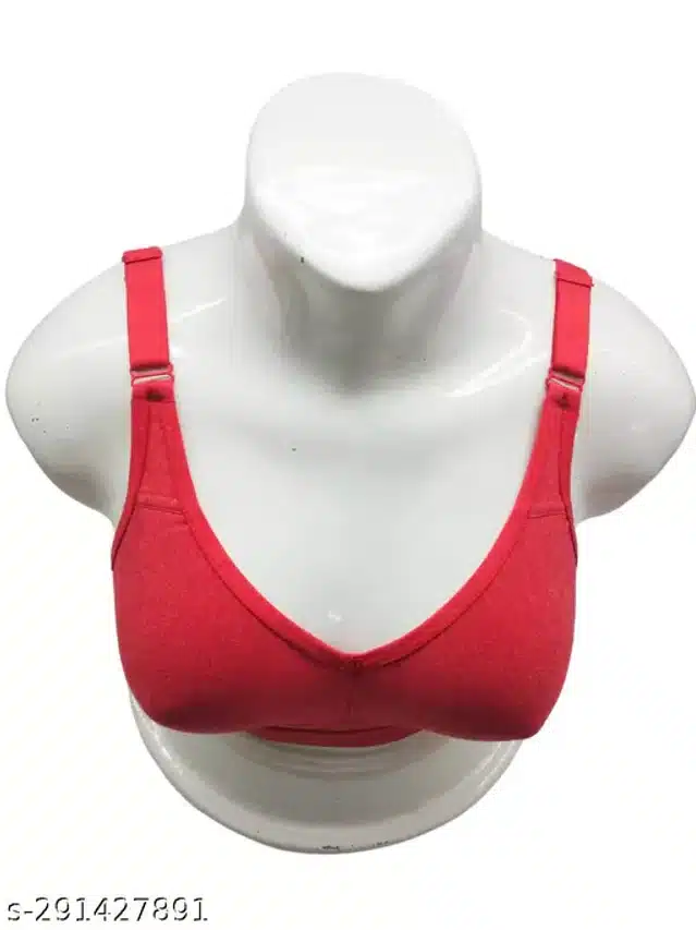 Cotton Solid Bra for Women (Red, 32)