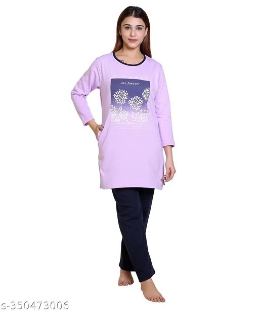 Wool Nightsuit for Women (Lavender & Blue, M)