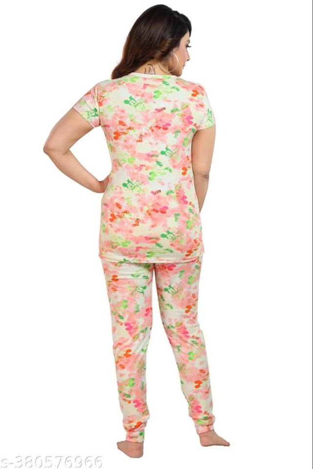 Polyester Nightsuit for Women (Multicolor, M)