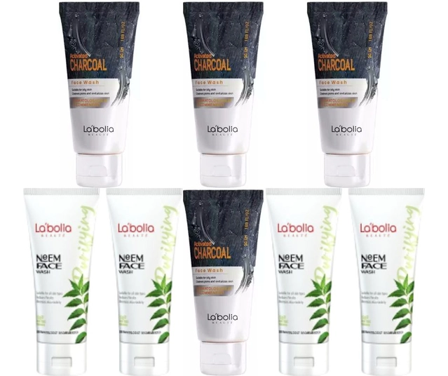 Combo of Labolia Beaute 4 Pcs Neem & 4 Pcs Activated Charcoal Face Washes (50 g, Set of 8)