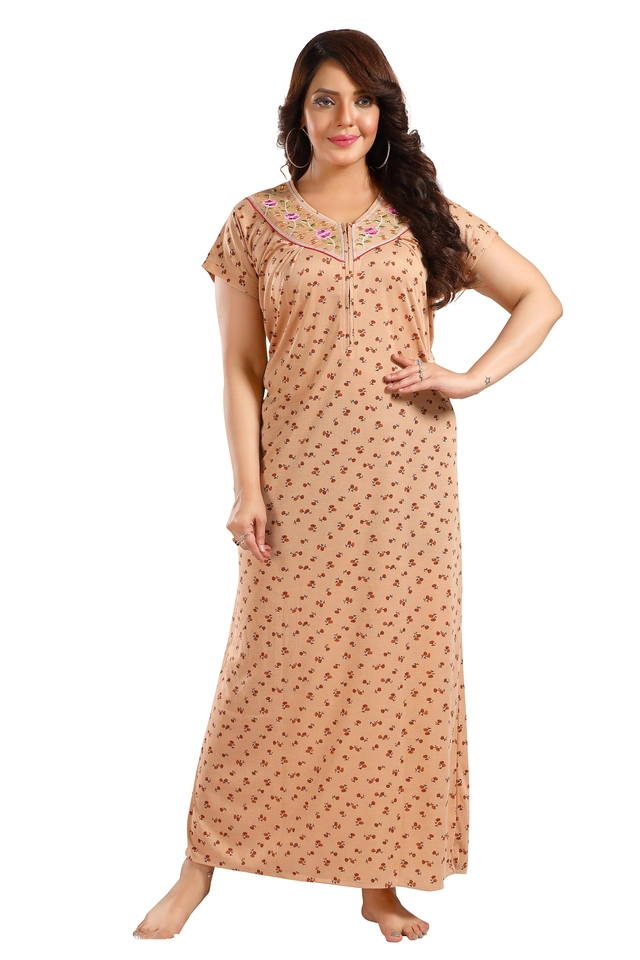 Hosiery Printed Nightdress for Women (Mustard, M)