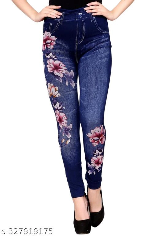 Cotton Blend Dyed Jeggings for Women (Blue, M)