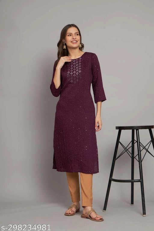 Cotton Embellished Kurti for Women (Wine, M)