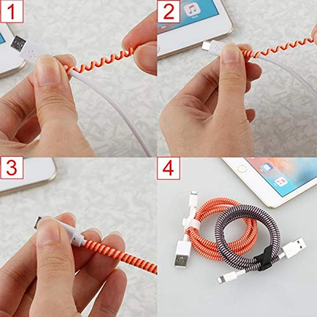 Combo of Silicone 2 Pcs 1.5 m Wire Protectors with 4 Pcs Twist Cable Protectors (Multicolor, Set of 6)