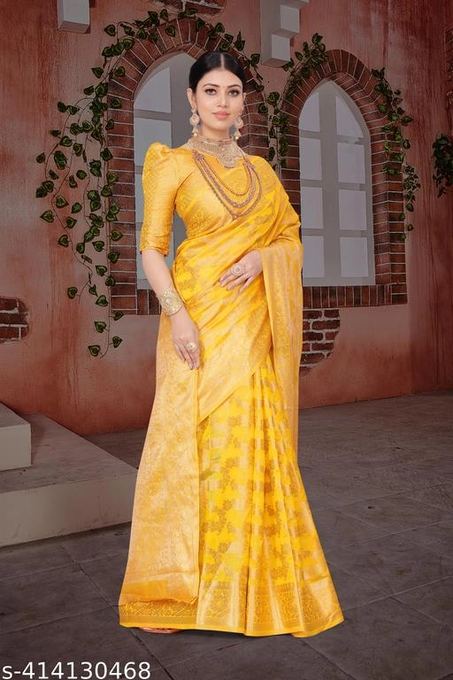 Organza Zari Woven Saree for Women (Yellow, 6.3 m)