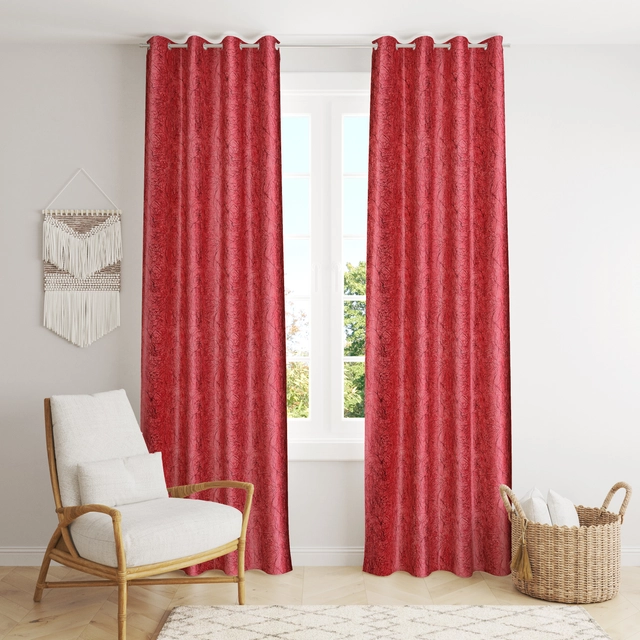 Polyester Printed Curtain for Door & Window (Maroon, 5 Feet)