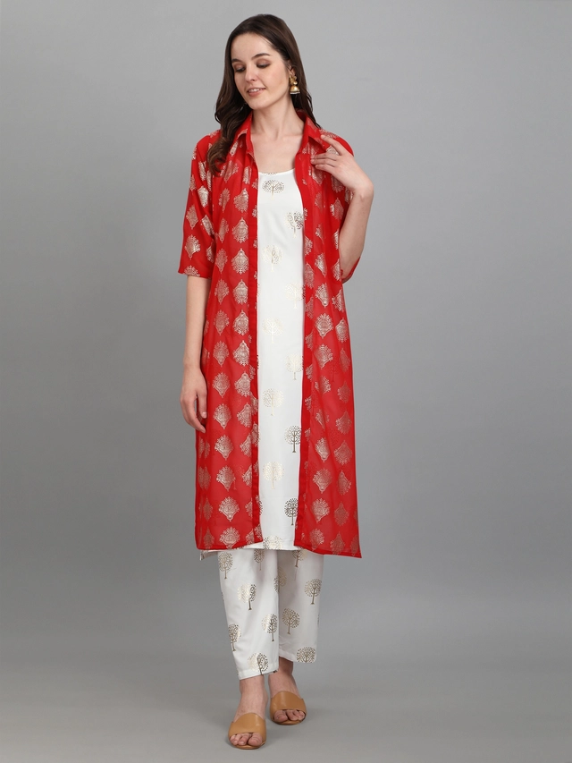 Cotton Blend Printed Kurti with Pant for Women (Multicolor, XXL)