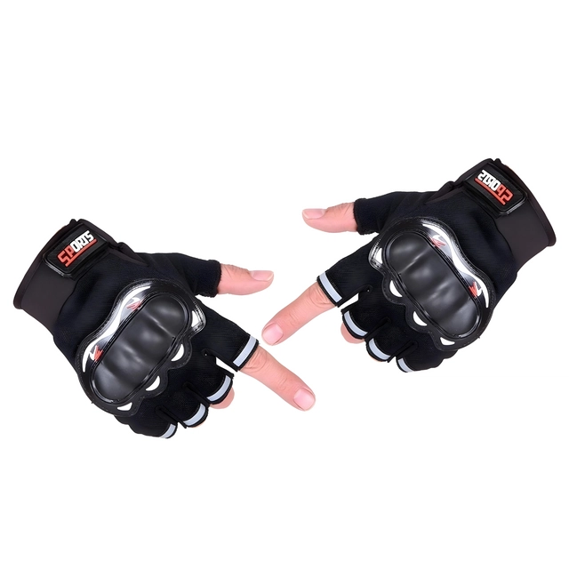 Polyester Half Finger Riding Gloves for Men (Black, Set of 1)