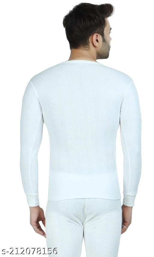 Cotton Blend Thermal Topwear for Men (White, M)