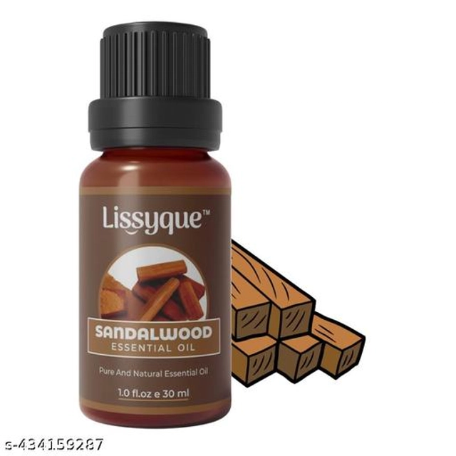  Lissyque Sandlewood Essential Oil For Face, Hair Growth, Skin Whitening & Lightening, Nails, Home Cleaning, Soap Making, Lips, Diffuser & Aromatherapy. 100% Natural, Undiluted, Pure & Therapeutic Grade Essential Oil, 30 ml (pack of 1)