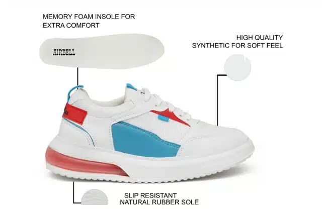 Men's Lace Up Casual Sneakers (White & Blue, 9) (JF-244)