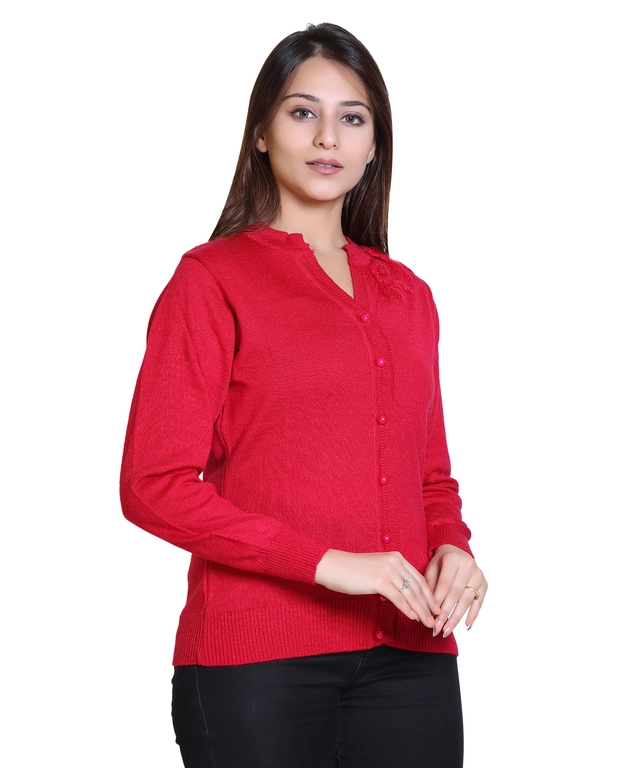 V Neck Solid Cardigans for Women (Magenta, M)