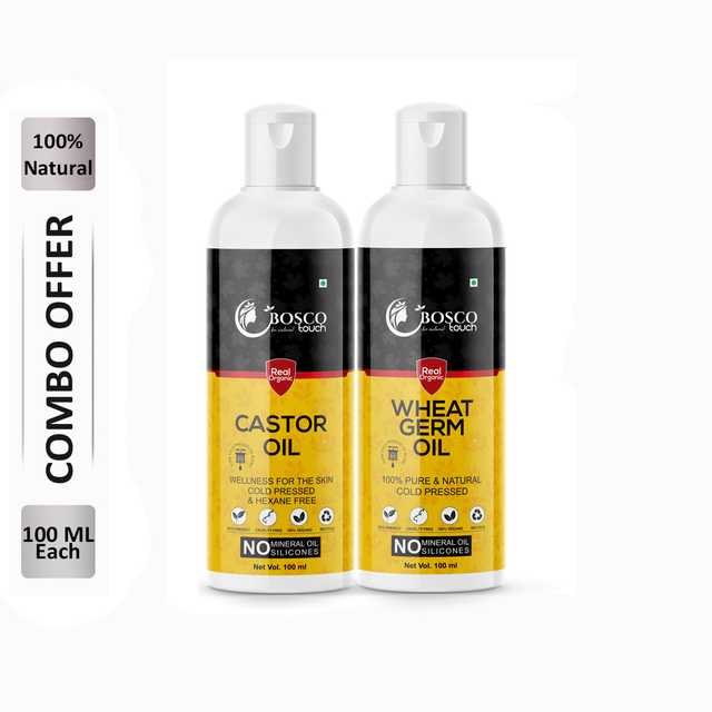 Bosco Touch Pure Castor Oil (100 ml) & Wheat Germ Oil (100 ml) Combo For Rapid Hair Growth (Pack Of 2) (B-906)