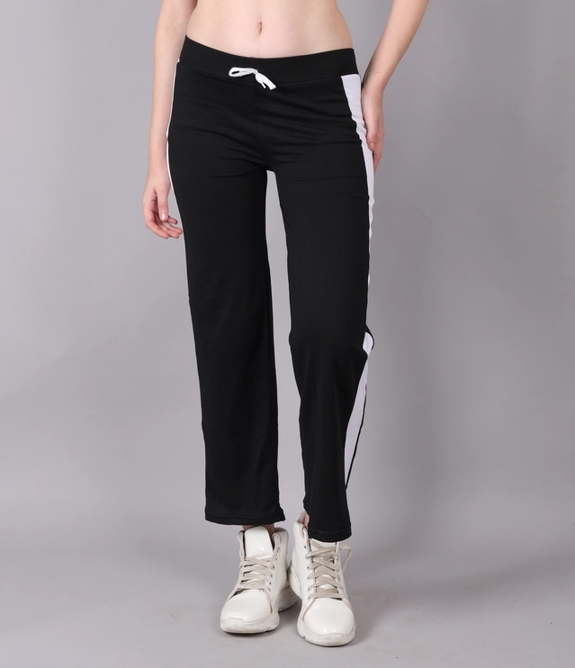 Cotton Colorblocked Trackpant for Women (Black, M)