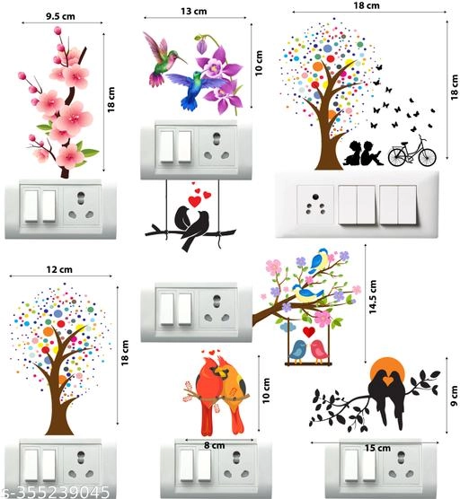 PVC Switch Board Stickers (Multicolor, 32.5x48 cm) (Pack of 8)