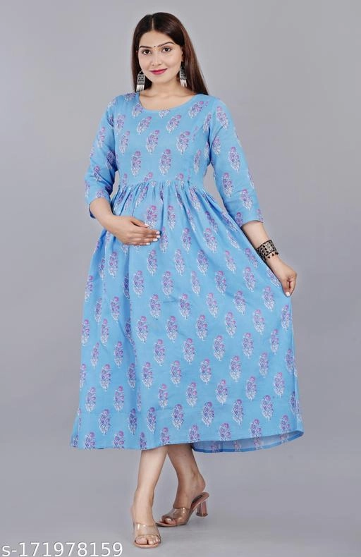 Rayon Printed Maternity Kurti for Women (Multicolor, M)