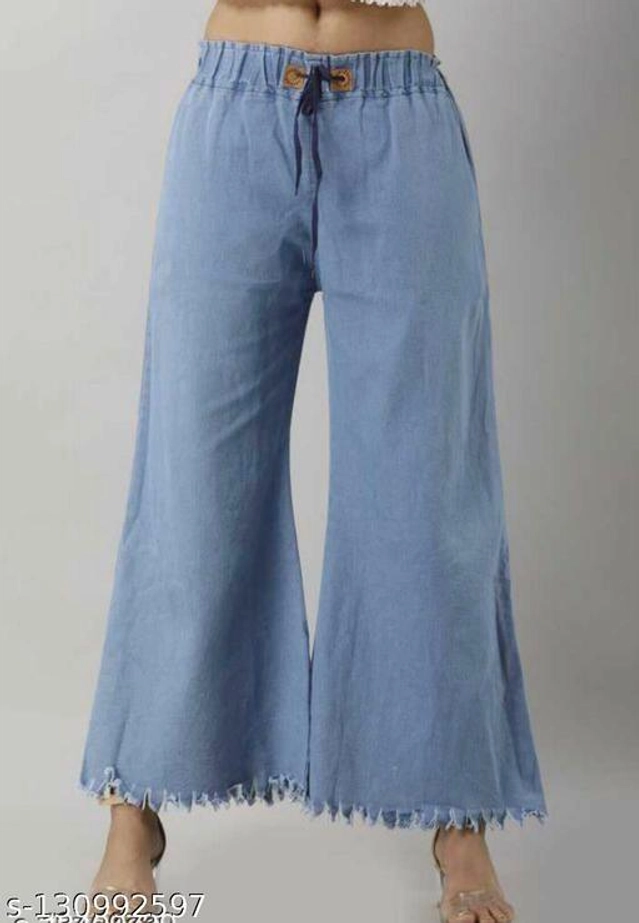 Denim Solid Palazzo for Women (Sky Blue, 28)