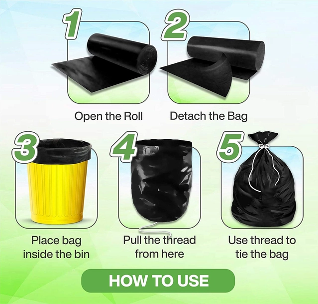 Disposable Garbage Bags (Black, 19x21 inches) (30 Pcs in 1 Roll, Pack of 2 Rolls)