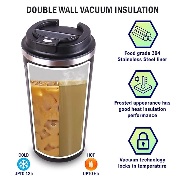 Stainless Steel Vacuum Insulated Travel Coffee Mug (Black, 510 ml)