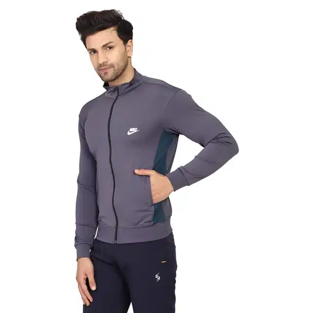 Full Sleeves Solid Sports Jacket for Men (Grey, L)