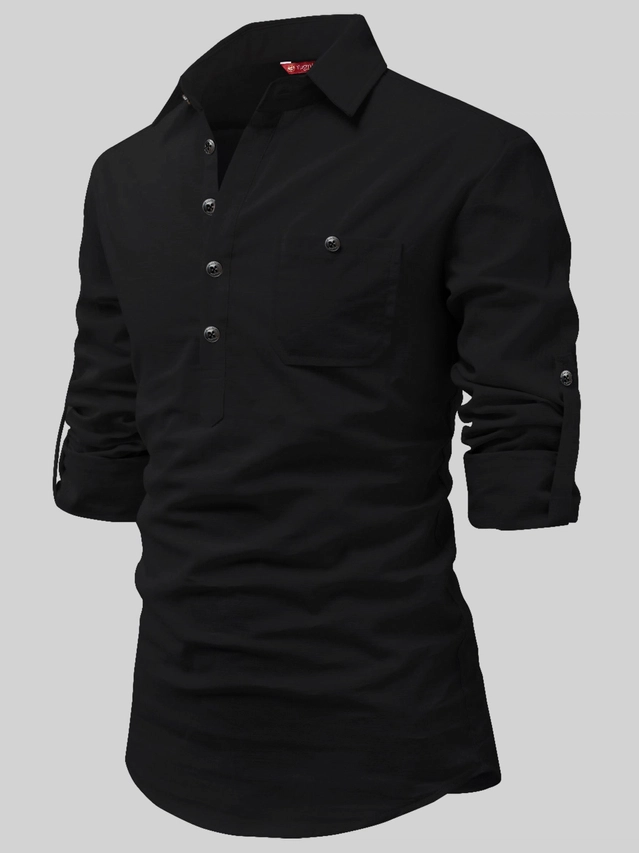 Cotton Solid Kurta for Men (Black, S)