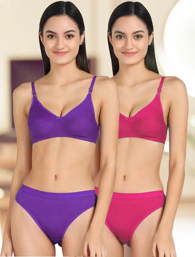 Women's Bra and Panty Set (Purple & Pink, 38) (Set of 2) (F-899)