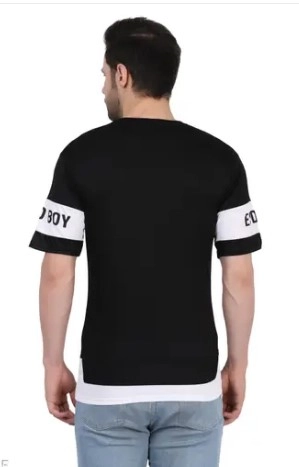 Round Neck Printed T-Shirt for Men (Black, S)