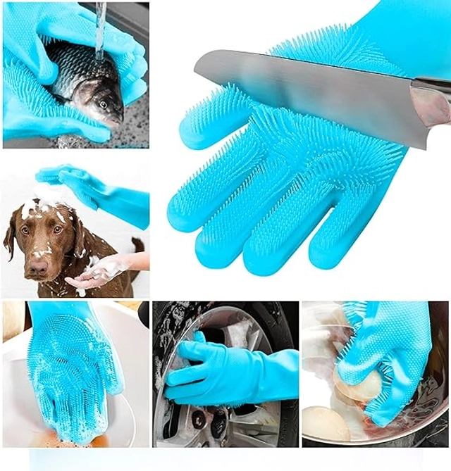 Silicone Reusable Dishwashing Cleaning Gloves for Kitchen (Assorted, Set of 1)