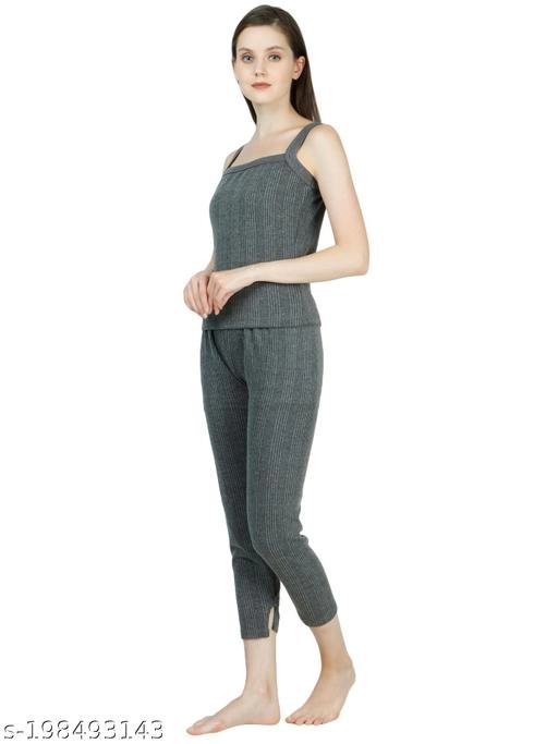 Cotton Blend Thermal Set for Women (Grey, S)