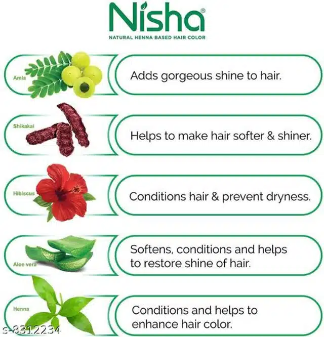 Nisha Henna Powder Hair Color (Natural Black, 25 g) (Pack of 8)